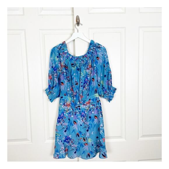 Saloni Grace Floral Blue Bell Off Shoulder Silk Dress Sz 10 - Picture 6 of 11